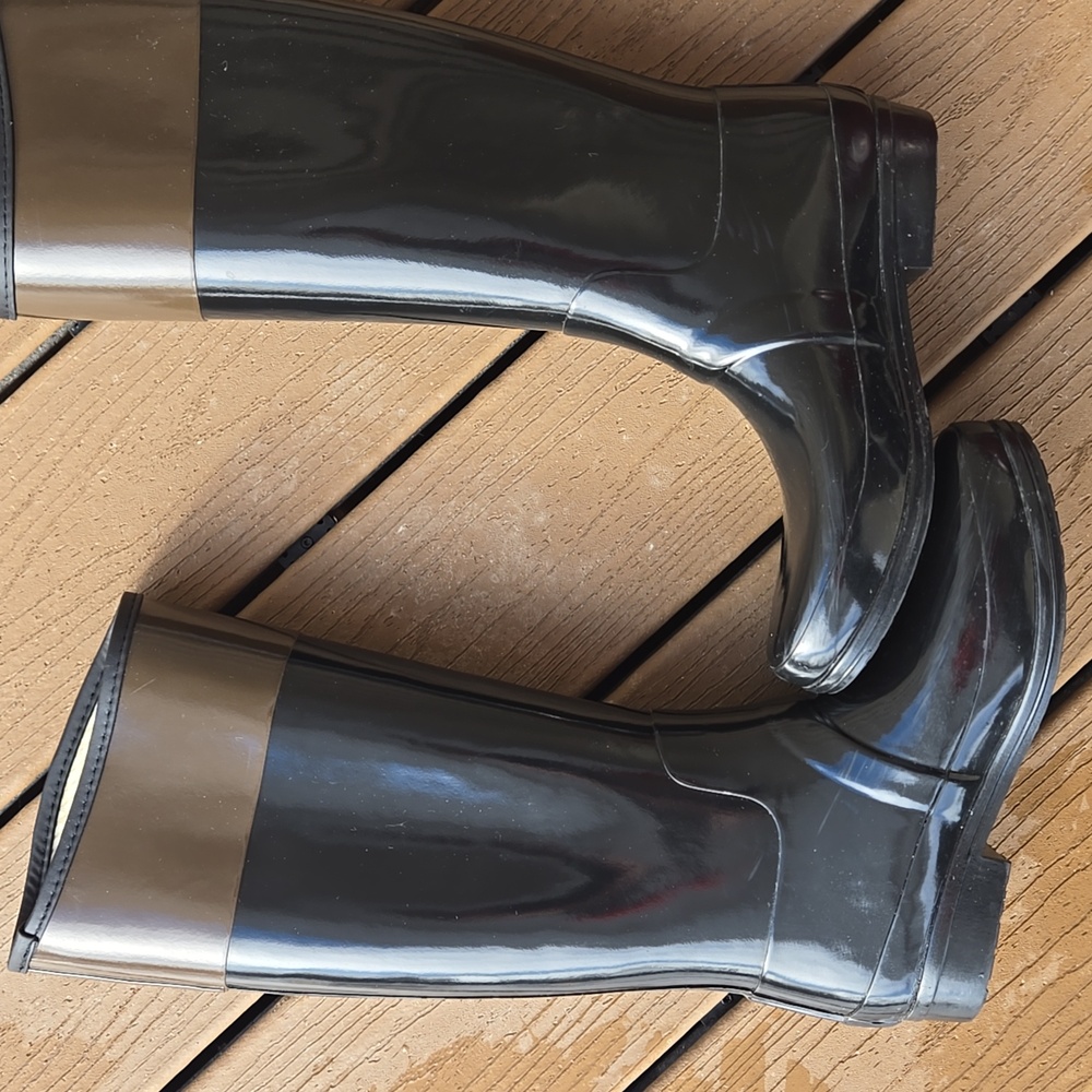Hunter Regent Carlyle Regal Rain Boots Black And Brown Two-Tone Womens Size 9 - Picture 6 of 12